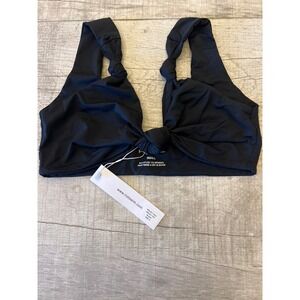 Riot Swim Henley Bikini‎ Top Black Knotted Shoulder Straps Size Small NWT